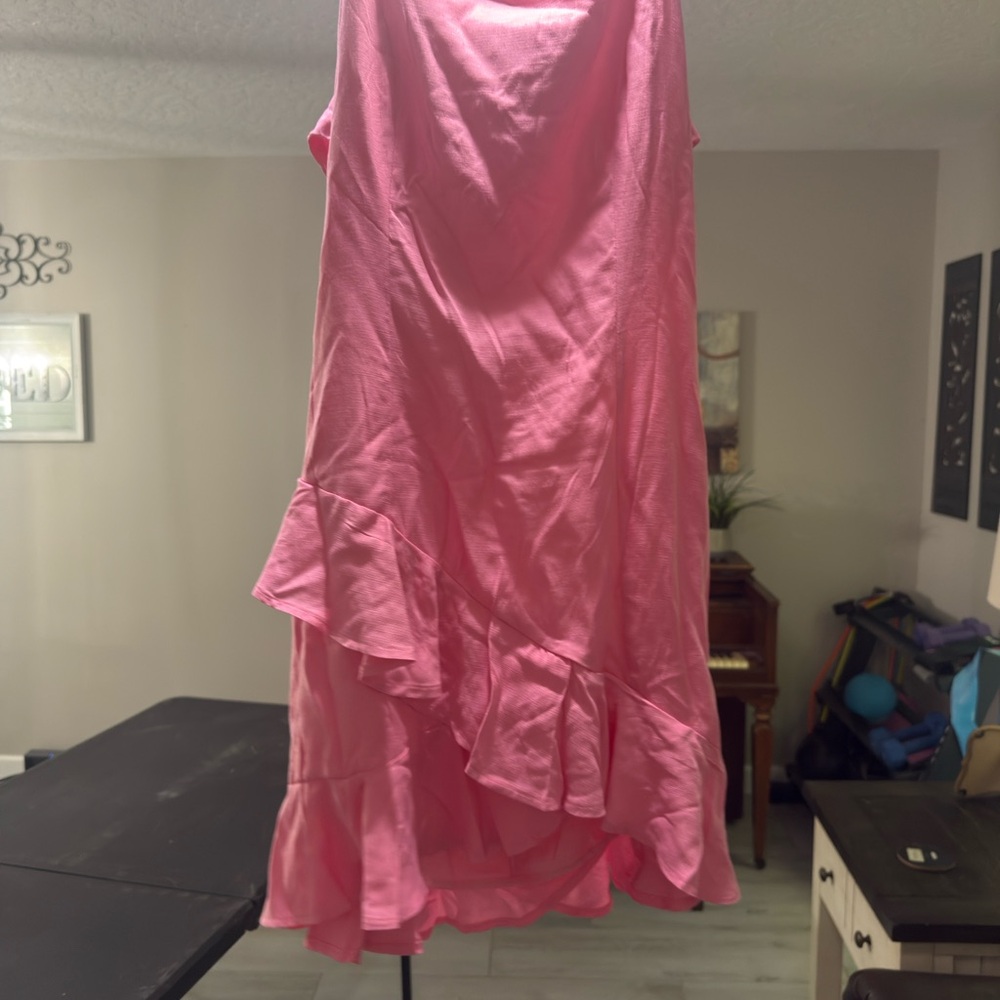 NWT Francesca's large Pink asymmetrical tie back Dress - Picture 3 of 6